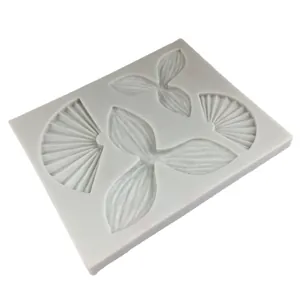 Detailed fan and leaf-shaped silicone mold for DIY fondant cake and chocolate making