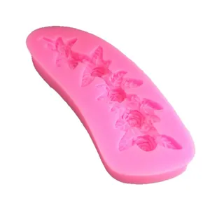 Pink 5-flower vine leaf silicone fondant mold for cake decorating garland designs