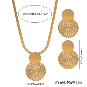 Elegant gold flat snake chain necklace and geometric water ripple earring set