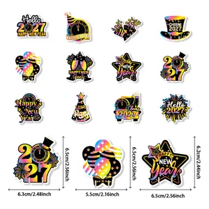 Colorful 2027 New Year wine glass marker card set for festive party table decoration