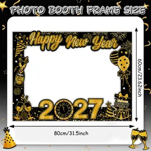 80x60cm Black and Gold 2027 Happy New Year Photo Booth Frame Party Prop