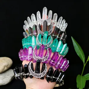 Set of 5 handmade crystal moon crown headbands in assorted colors for hair styling