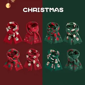 Écharpe de Noël Femme Acrylique Doux Tricoté Jacquard Motifs Bonhomme de Neige Père Noël Sapin de Noël Écharpe de Fête