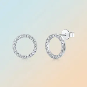 S925 sterling silver moissanite circular stud earrings with pavé-set stones