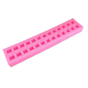 Pink long silicone mold with 20 square cavities for handmade soap and chocolate