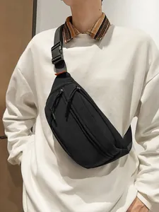 Marsupio minimalista in nylon nero per uomo e donna con fibbie e cinghie resistenti