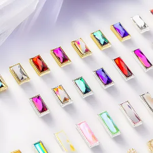 Rectangular Nail Art Rhinestones Alloy Metal Bezel Multi Color Flatback Charms DIY Manicure Elegant Accessories