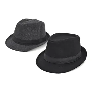 Klassische Herren-Fedora-Hüte aus Wollfilz in Schwarz und Dunkelgrau mit schmaler Krempe