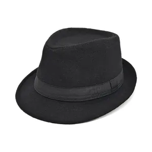 Klassischer schwarzer Woll-Filzhut für Herren mit passendem Ripsband-Dekor