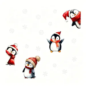 Christmas penguin and snowflake static window stickers set with watercolor style