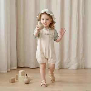 Barboteuse d'été pour bébé fille de style traditionnel chinois avec broderies