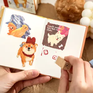 A7 illustrated dog theme journal notebook with cute puppies stickers and small stamp