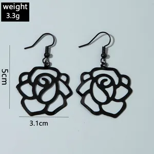 Black rose hollow out drop earrings with 5cm length and 3.3g weight product details