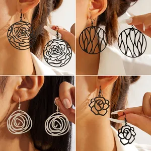 Hollow Spiral Rose Earrings Geometric Irregular Copper Drop Dangle Jewelry For Women Elegant Plated Hook Style
