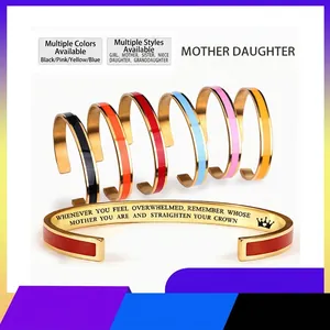 Inspirational Quote Cuff Bangle Stainless Steel Enamel Crown Engraved Bracelet Fashion Jewelry Gift For Women Girls