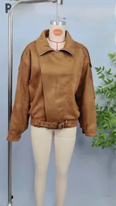 Brown oversized faux suede bomber aviator jacket for women displayed on a mannequin