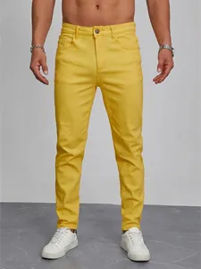 Herren Gelbe Slim Fit Jeans Hochelastische Baumwolle Elasthan Denim Hose Lässig Mode Skinny Hose Für Männer Alltag