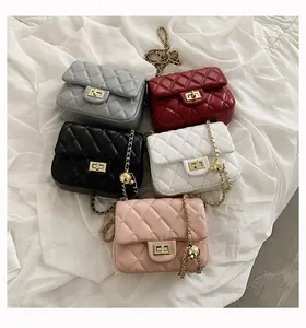 Quilted flap crossbody bags in multiple colors featuring gold ball chain strap detail