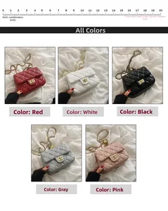 Detailed comparison of quilted crossbody bags in red, white, black, gray, and pink colors