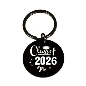 Class of 2026 graduation keychain with cap and diploma icons, stainless steel