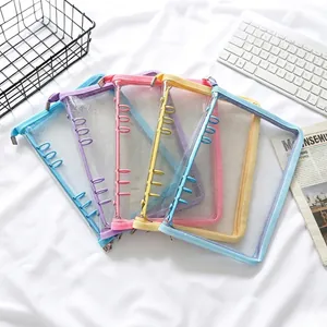 Set of 5 glitter transparent zipper binder pouches in A5 A6 size for stationery