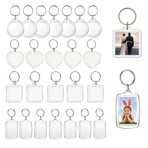 DIY transparent acrylic photo frame keychain set in various geometric shapes with silver ring