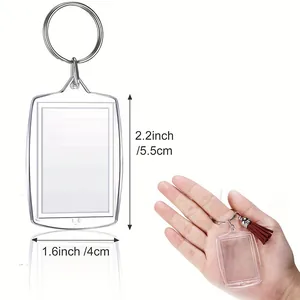 Clear acrylic photo frame keychain 2.2x1.6 inch size detail with red tassel accessory