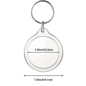 Clear round acrylic photo frame keychain with metal ring 1.3 inch inner diameter
