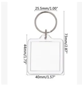Detailed size specifications for a clear acrylic square photo frame keychain for DIY