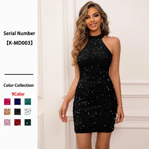 Pailletten Neckholder Kleid Sexy Ärmellos Rückenfrei Bodycon Party Mini Abendkleid Für Frauen