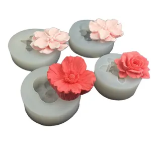 Four-piece silicone flower molds for poppy rose and camellia fondant cake decorations