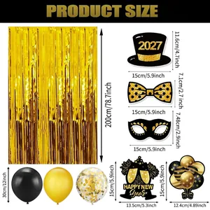 Dimensions for 2027 New Year's Eve party decoration set with balloons and curtains