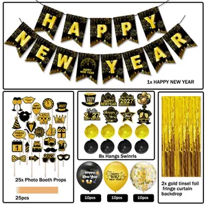 Complete 2027 New Year party decoration set with banner, balloons and photo booth props