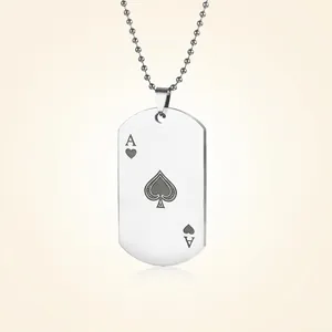 Ace Of Spades Poker Card Pendant Necklace Stainless Steel Dog Tag Jewelry Fashion Accessory For Men Women Hip Hop Style