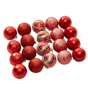 Premium set of 6cm red Christmas ball ornaments with glitter glossy and painted patterns