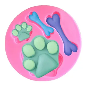 Pink dog paw and bone silicone mold for DIY fondant and chocolate cake decorating