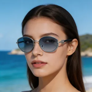 Women Oval Cat Eye Sunglasses Metal Frame PC Gradient Lens UV400 Protection Clover Flower Decoration Outdoor Fashion