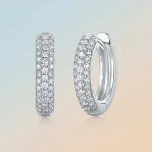 Elegant S925 sterling silver hoop earrings with brilliant pave moissanite starry pattern