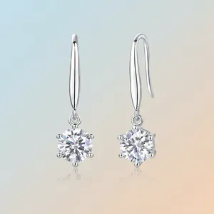 Elegant S925 silver dangle earrings featuring sparkling round-cut moissanite stones
