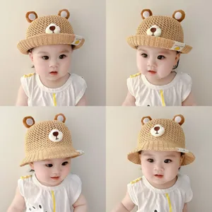 Cute Baby Knitted Hat And Cardigan Set With Bear Ears Infant Toddler Soft Warm Crochet Beanie Cap Daily Outfit Accessories