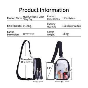 Transparent PVC crossbody bag for men with adjustable strap and 18.5x14x6cm dimensions
