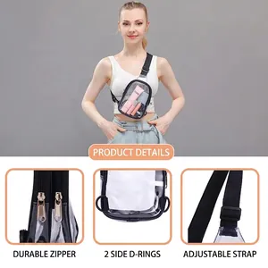 Transparent PVC crossbody bag for men with black trim and adjustable shoulder strap