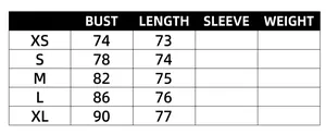 Detailed size chart for women's summer bodysuit showing bust and length measurements