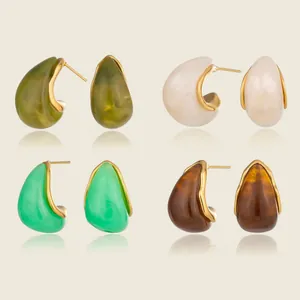 Vintage Resin Droplet Stud Earrings For Women Stainless Steel 18K Gold Plated Hypoallergenic Waterproof Fashion Geometric Jewelry