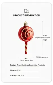 Detail of red lollipop Christmas ornament with gold glitter spiral and PVC texture