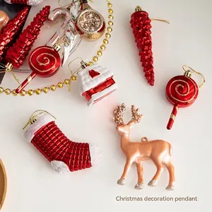 Christmas Hanging Ornaments Festive Reindeer Candy Cane Icicle Snowy House Stocking Decoration For Holiday Tree Home Decor
