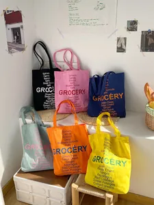 American Retro Large Capacity Canvas Tote Bag For Women Eco Friendly Grocery Shopping Shoulder Bag With Letter Vegetable Print Casual Handbag