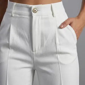 Detailed grid of high-waisted wide-leg trousers in six elegant colors and draping fabric