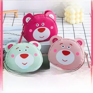 DIY cartoon bear coin purses in pink and green with metal chains and zip closure