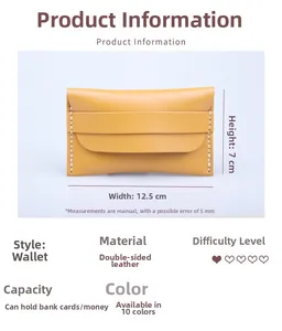 Detail view of mustard yellow leather coin purse with dimensions 12.5x7cm and white stitching